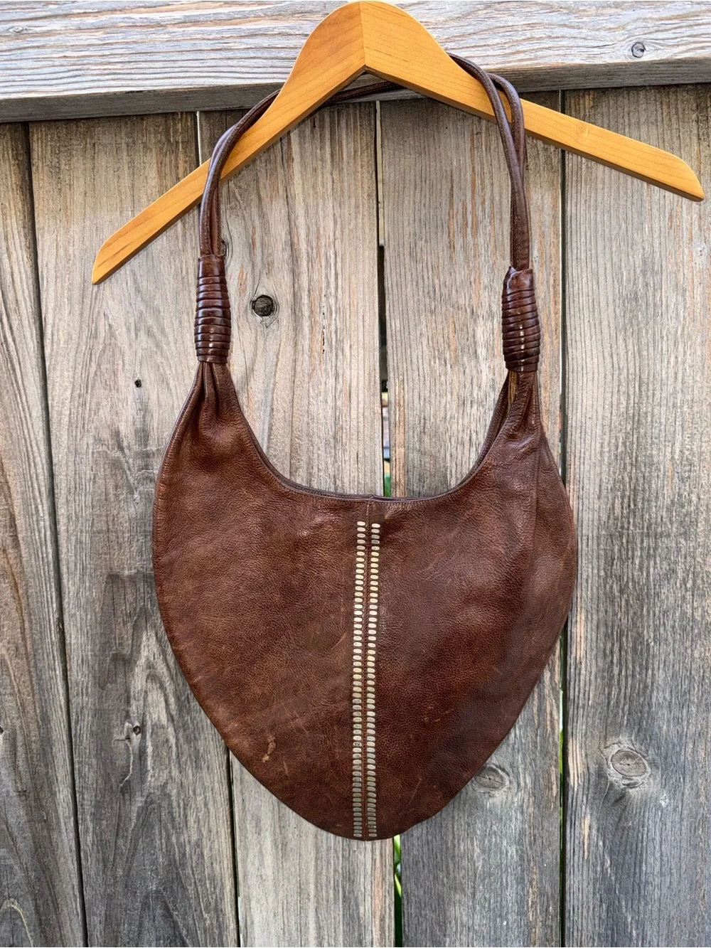 Calleen Cordero Studded Leather Hobo Handbag Purse Brown